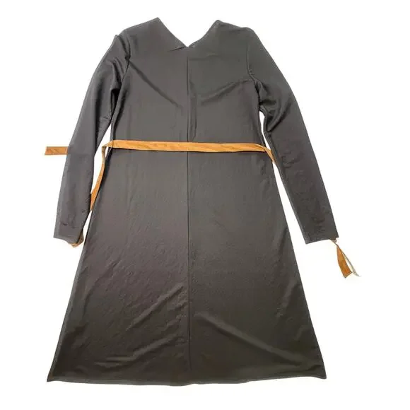 ZARA Black Long Sleeve Midi Dress with Camel Suede Belt NWT Size Small - Picture 4 of 12